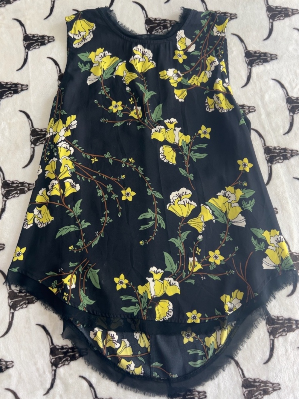 Who What Wear Black Yellow Floral High Low Tunic Top Large